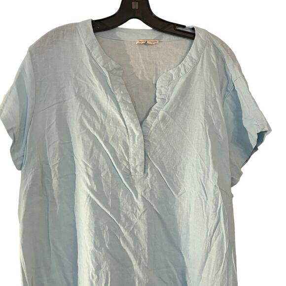 Mercer & Madison Womens 2X Linen Top Blouse Light Blue Lagenlook Summer - Picture 2 of 8